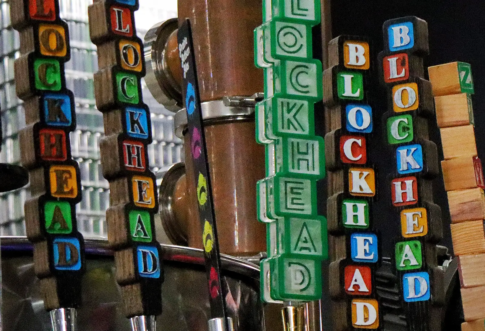 Beer tap handles at Blockhead Beerworks
